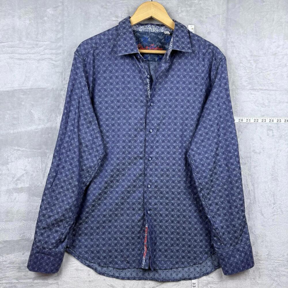 Robert Graham Classic Fit Long Sleeve Button Down Shirt Blue Geometric Men Sz XL